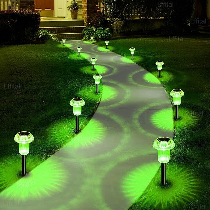 St. Patrick's Day Solar Lights Outdoor 8 Pack Green Solar Pathway Lights Outdoor Mushroom LED Waterproof Lighting Stake for Outside, Yard, Path, Garden, Lawn, Patio, Landscape Decorations