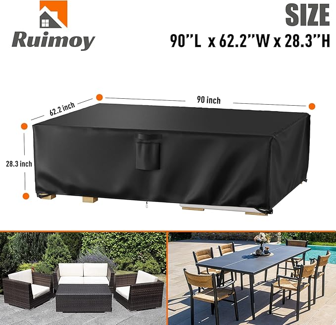 Ruimoy Patio Furniture Covers, Outdoor Furniture Cover Waterproof, General Purpose, Outside Table and Chair Covers, Heavy Duty 600D (90 Inch L x 62.2 Inch W x 28.3 Inch H)