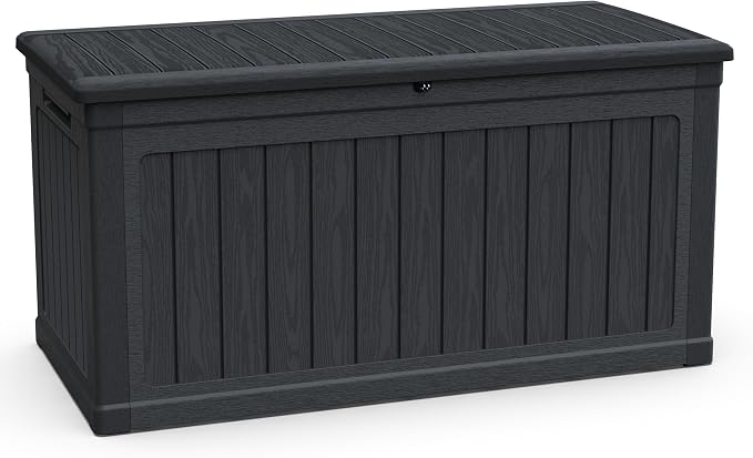 XXL Large Gallon Resin Deck Box, Waterproof Lockable Outdoor Storage Box, Black Organizer for Patio Furniture, Cushions, Garden Tools, Pool & Sports Equipment (230, Gallons)