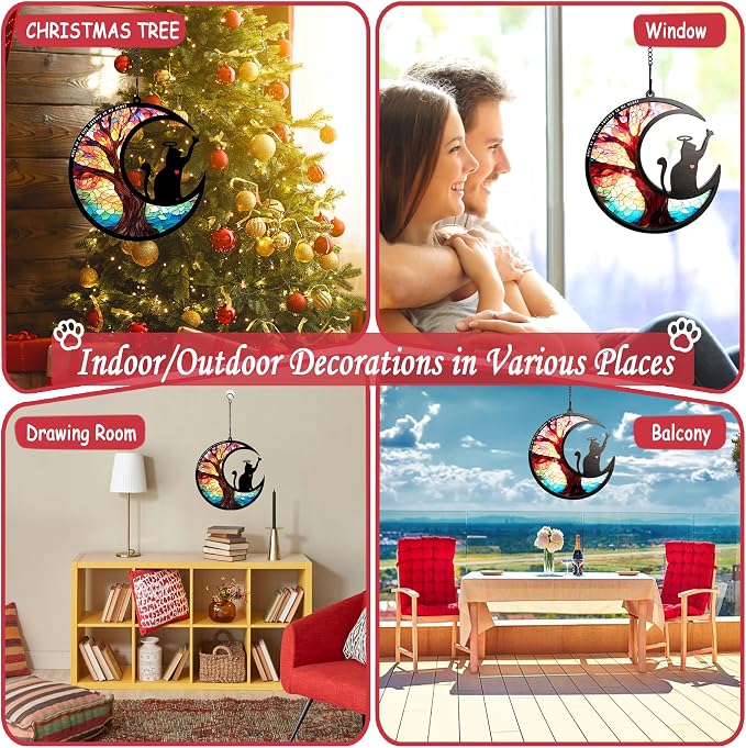 BamLue Pet Memorial Suncatcher for Window Decoration Ornament, Cat Memorial Gifts Loss of Sympathy for Pet Lover Cat Sun Catchers, Double-Layer DIY Life Tree of Loss of Sympathy Memories Gift
