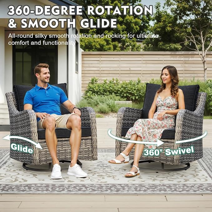 MEISSALIVVE Outdoor Patio Furniture Set with Swivel Chair, 6 Pieces Patio Conversation Set, Patio Sectional Furniture Set with 4 Swivel Rocker Patio Chair and 2 Side Table (Black)