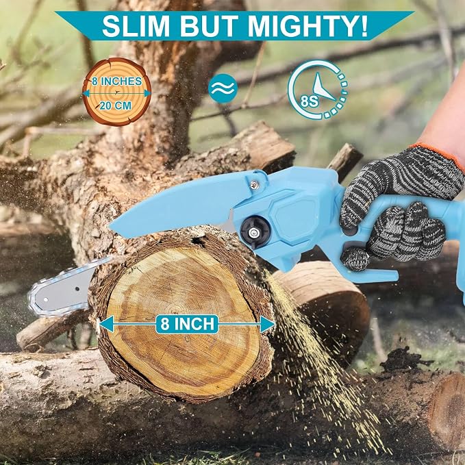 TeqHome Mini Chainsaw, 8 Inch Cordless Mini Electric Chainsaw Battery Powered with 2 Batteries & 2 Chains,Portable Handheld Small Chain Saw for Wood Tree Trimming Branches,Sawzall for Household Garden
