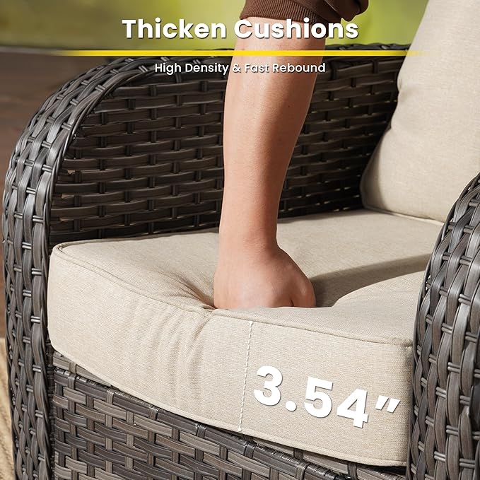 7 Pieces Outdoor Patio Furniture Set with Coffee Table, All Weather Wicker Patio Conversation Sets with Rocking Chairs, Balcony Furniture Sets for Backyard, Garden, Poolside, Beige