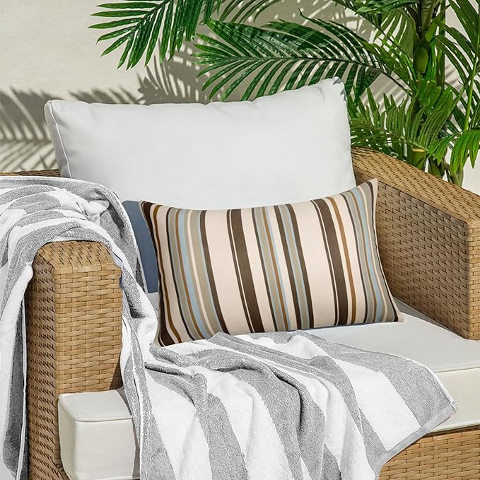 Pack of 2 12x20 Outdoor Pillows, Waterproof Throw Pillows with Inserts, Decorative Lumbar Pillows for Patio, Garden, Couch, Furniture, Sofa, Bed, Living Room(Stripe Onyx)