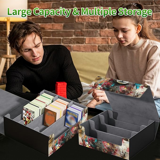 Large Card Deck Box for MTG, Fits 1200+ Sleeved Cards, PU Leather Storage Case with Strong Magnetic Closure, Multiple Colors for TCG CCG Baseball Card Collections, Brown Bighorn Sheep