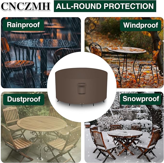 Heavy Duty Patio Furniture Covers Waterproof, 600D Round Outdoor Furniture Cover Waterproof for Sectional Sofa Couch, Outdoor Dining Table and Chair Set Covers 54"DIA x 28"H, Brown