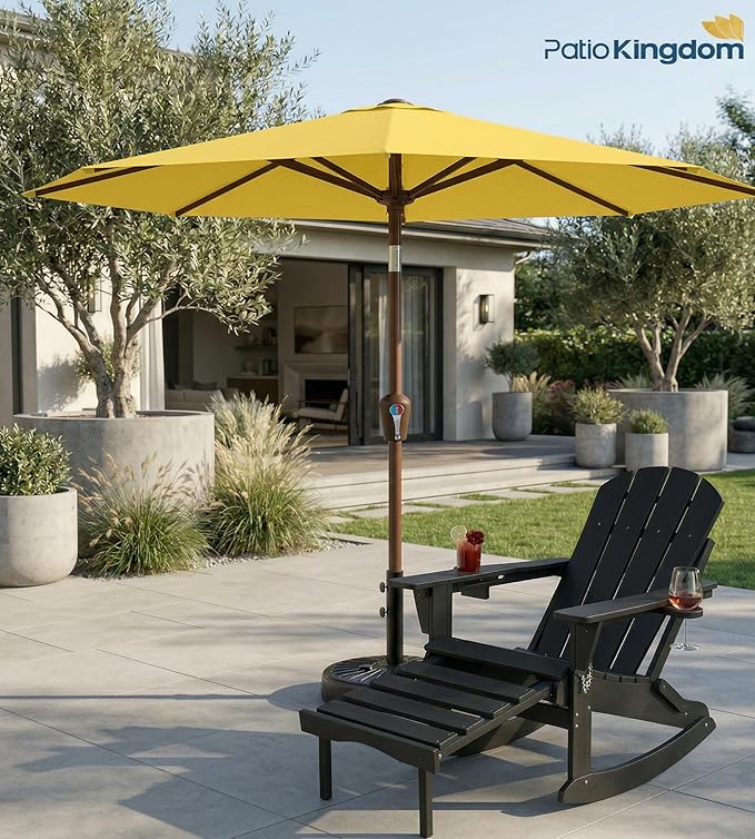 PatioKingdom 10FT Patio Umbrella with Push Button Tilt and Crank, Outdoor Market Umbrella with 8 Fiberglass Ribs, UV Protection Table Umbrella for Pool,Backyard,Garden,Deck