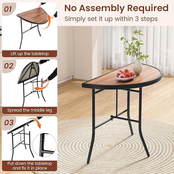 Giantex Half Round Folding Table, Half Moon Dining Table with Heavy-Duty Metal Frame, Portable Space-Saving Semi-Circle Bistro Table for Banquet Event Patio Garden Entryway (2)