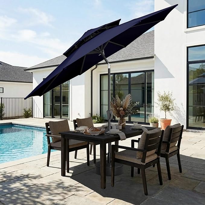 Jarka&Co 9ft Patio Umbrella Outdoor - 2 Tiers Table Outdoor Umbrella with Push Button Tilt Waterprool UV Protection, Sun Umbrella for Pool, Porch, Garden, Deck, Backyard (Navy Blue)