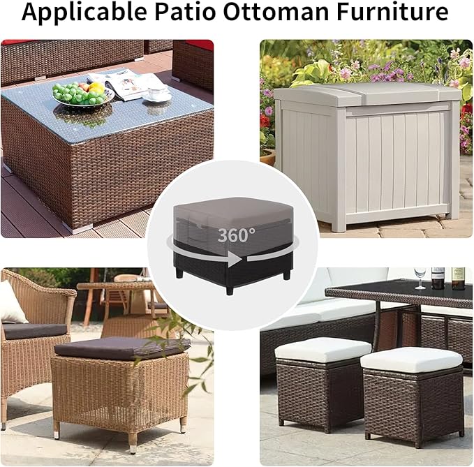 Easy-Going Outdoor Ottoman Cover, Waterproof Patio Ottoman Cover, Heavy Duty Outdoor Furniture Cover with Padded Handles (2 Pack-25"x25"x17", Gray/Black)