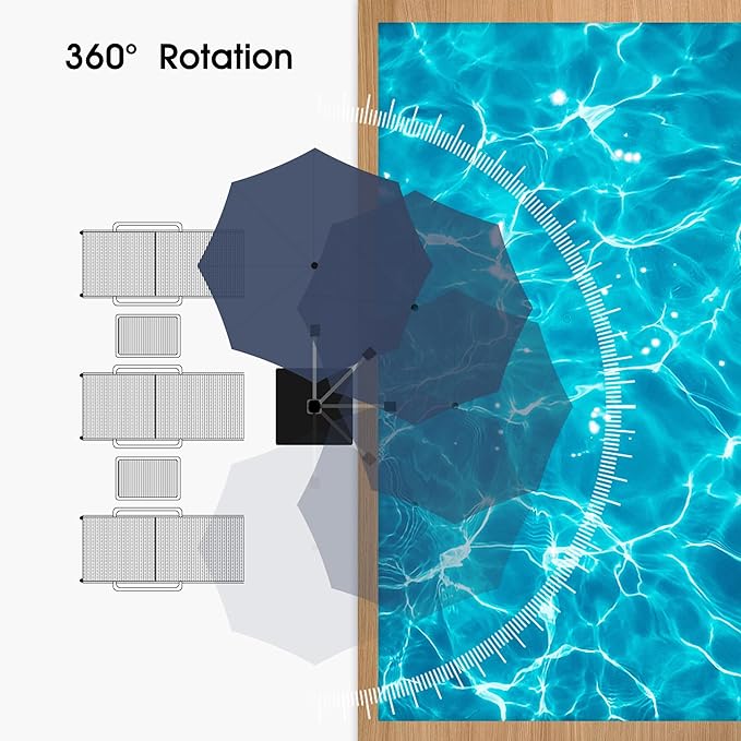 PURPLE LEAF 12 FT Cantilever Patio Umbrellas with Base Included, Large Round Offset Umbrella with 360° Rotation, Outdoor Aluminum Pool Umbrella for Pool Lawn Garden, Navy Blue