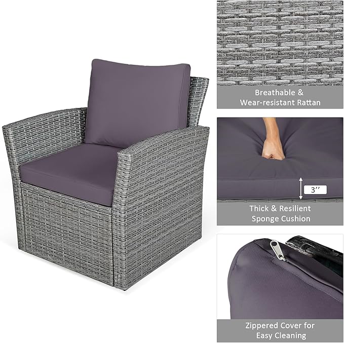 Tangkula 4 Pieces Patio Furniture Set, All Weather Outdoor Sectional Rattan Sofa Set with Cushions & Tempered Glass Table, Wicker Conversation Couch Set for Backyard Garden Poolside