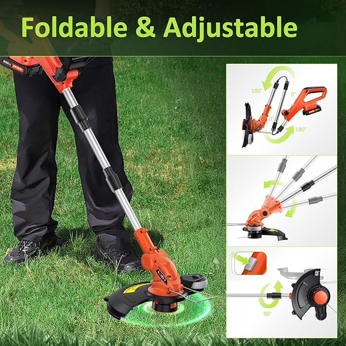 12" Cordless String Trimmer 2 X 2.0Ah Battery Powered with Charger, Electric Weed Wacker, Weed Eater, 20V Lawn Mower Lawn Edger, Auto Feed Grass Cutter Lightweight Yard Tools for Small Yard Garden