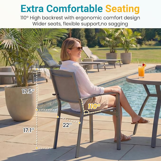 FansaFurn Patio Table and Chairs Set for 4, Outdoor Patio Furniture Set with Metal Textilene Chairs and Aluminum Table, All-Weather Outdoor Dining Set with HDPS Rectangular Tabletop for Patio Porch