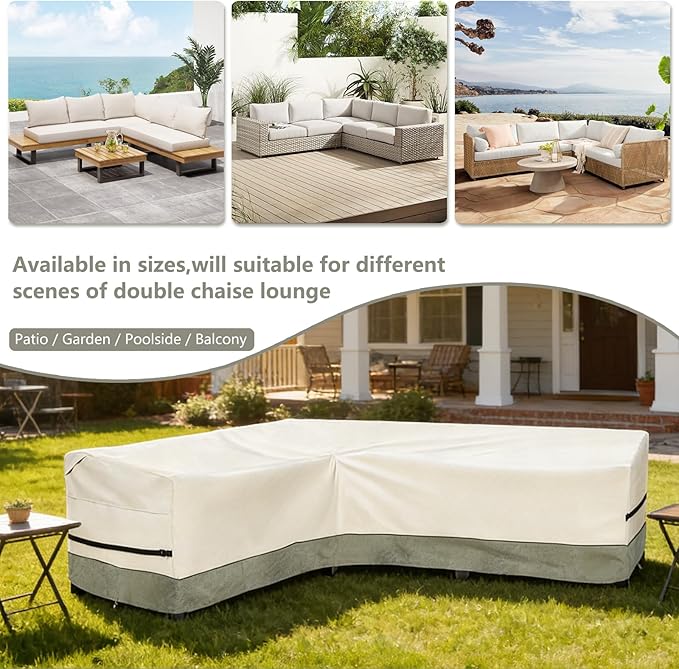 okcool Outdoor Sectional Sofa Cover Waterproof-L-Shaped Patio Furniture Covers for 6-Seater Outdoor Sectional Furniture Couch 85"(110''L) x 32''D x 31''H,White&Grayish Green