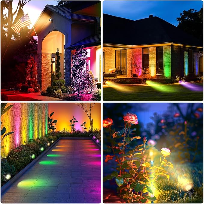 OurLeeme Landscape Lighting - 120V RGB Colored Halloween Spotlight, LED Spotlights Outdoor Waterproof Yard Stake Landscape Spotlights, Christmas Spot Lights Outdoor for House Tree (10PCS)