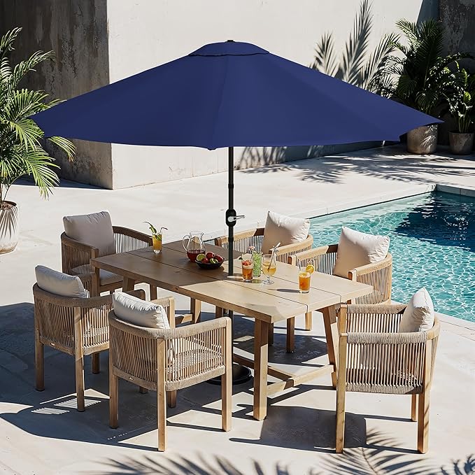 LUE BONA 10FT Patio Umbrella, Easy Crank Lift Market Umbrella with Tilt Function, Waterproof Outdoor Table Umbrella for Deck Garden Backyard Pool, Navy Blue