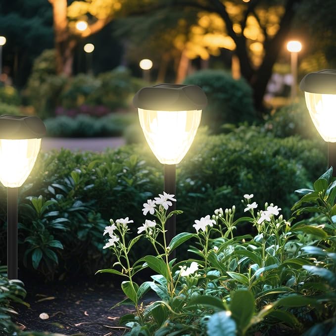Ensenior Solar Pathway Lights Outdoor - 14.17" Height, 3000K LED Landscape Garden Lights, IP65 Waterproof, Tool-Free Auto ON/Off for Garden Yard Patio Walkway Landscape, 8-Pack
