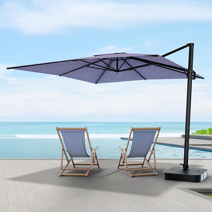 Midtown Umbrellas 9 x 9 Ft Outdoor Cantilever Patio Umbrella w/Terylast Purple Texture Fabric - Tilt 360° Offset Patio Umbrella, Deck Patio Umbrella, Backyard Umbrella & Garden Umbrella - Black Frame