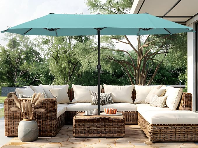 PHI VILLA 13ft Large Patio Umbrellas, Double-Sided Outdoor Market Rectangle Umbrella for Outside, Turquois
