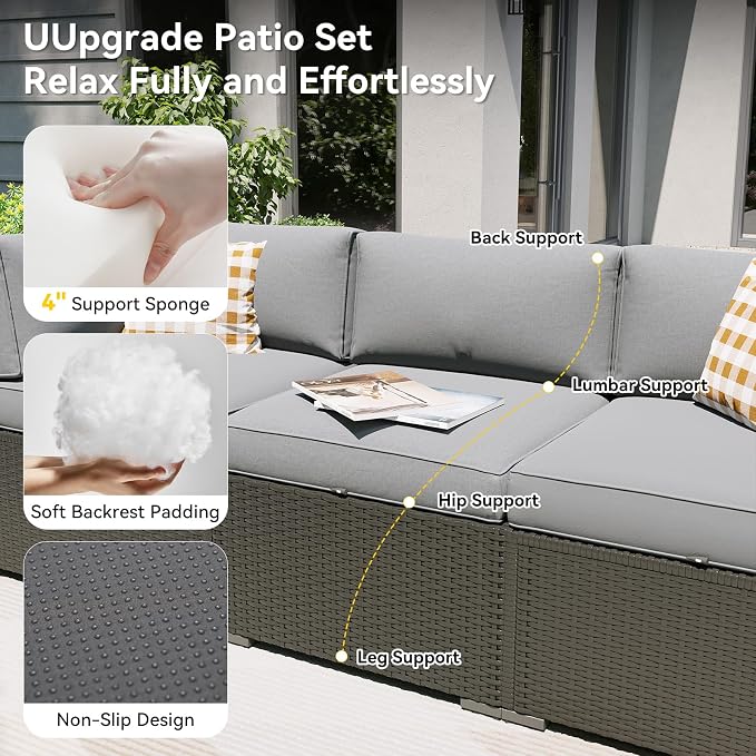 Aoxun Patio Furniture Set with Swivel Rocker Chairs, 10 Piece Outdoor Sectional Sofas, Wicker Rattan Outdoor Furniture with Thickened Cushion for Backyard, Garden Light Grey