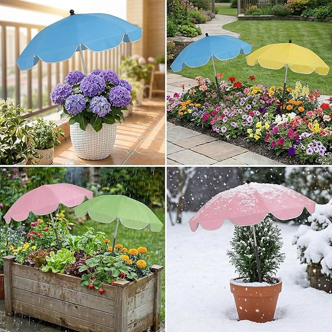 Garden Plant Umbrellas for Outdoor Plants, 24'' Upgraded Plant Shade Umbrella, 39.4'' Higher Sun Protection Cover Umbrellas with Windproof Base for Patio, Flower Pots, Garden Beds, Potted Plants
