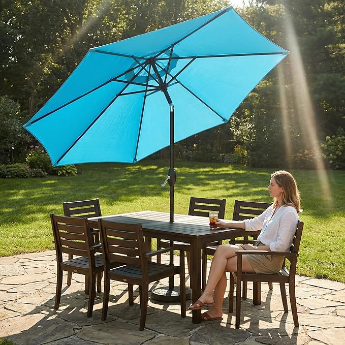 Wisteria Lane Outdoor Patio Umbrella, 7.5' Patio Umbrella, Market Umbrella, Large Outdoor Umbrella, Metal Pole Umbrella with Push Button Tilt and Crank, Polyester Canopy