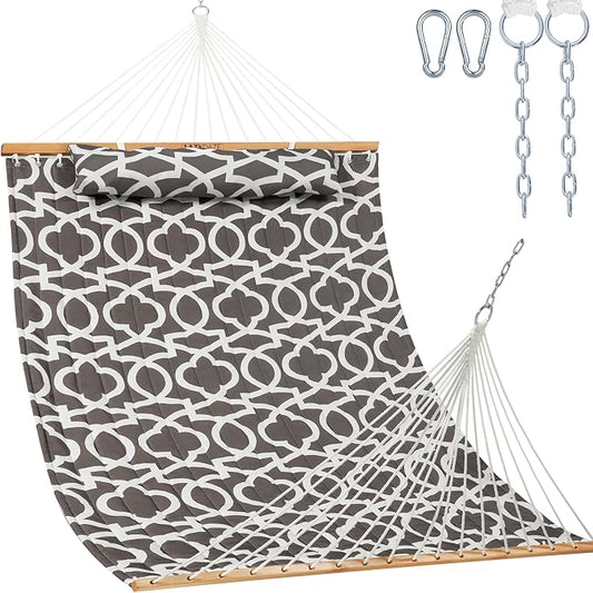 Lazy Daze Hammocks 12FT Quilted Fabric Hammock with Soft Pillow, Double 2 Person Tree Hammock with Spreader Bar for Outdoor Outside Patio Garden Yard, 450lbs Weight Capacity