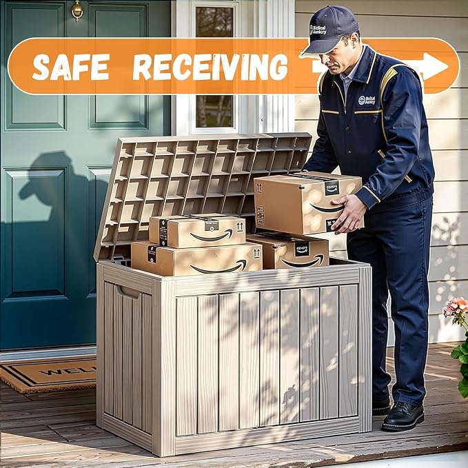 50 Gallon Outdoor Package Delivery Box with Lockable, Resin, Waterproof & Weatherproof Secure Parcel Drop Box for Porch, Outside Storage Boxes(Grey)