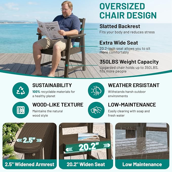 PLUUV 7-Piece Outdoor Patio Dining Set, All-Weather HDPE Dining Furniture Set with Umbrella Hole Cut-Out Table, Aluminum Table Legs, and 6 Chairs, Waterproof & Easy Clean for Backyard, Garden, Coffee