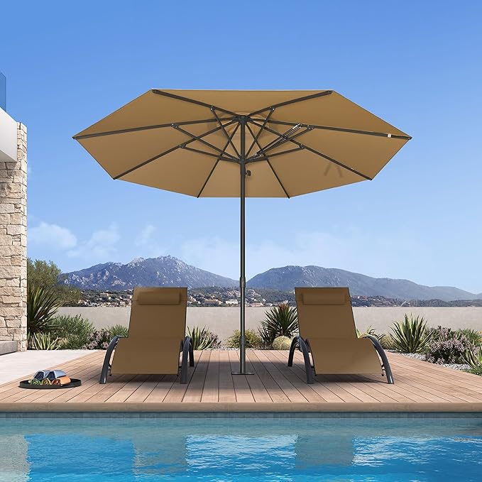 PURPLE LEAF 11Ft Round Semi-Auto Outdoor Patio Umbrella Aluminium Market Umbrella Table Sun Umbrella with 1.89" Rod and 8 Sturdy Ribs for Deck Lawn Pool Garden, Beige