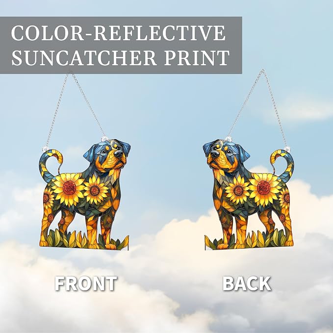 Rottweiler Gifts for Women, Colorful Rottweiler Ornament for Window Hanging | 4.1"x4.1" Acrylic Suncatcher Ornament Faux Stained Glass, Dog Lovers Gifts for Women, Dogs Christmas Ornaments for Tree