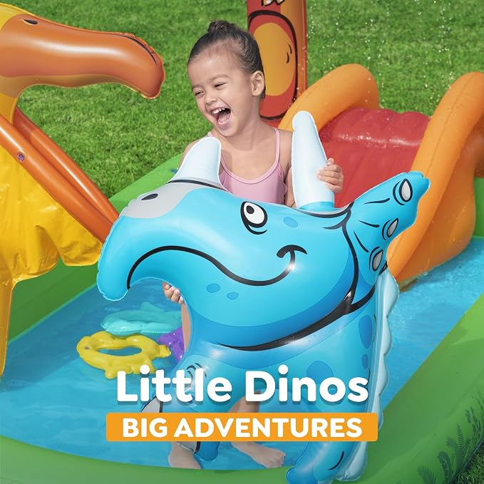H2OGO! Jurassic Splash Inflatable Water Play Center, 7'11" x 55" x 54" Kids Outdoor Activity Center with Water Archway Slide, Games, & Splash Pool