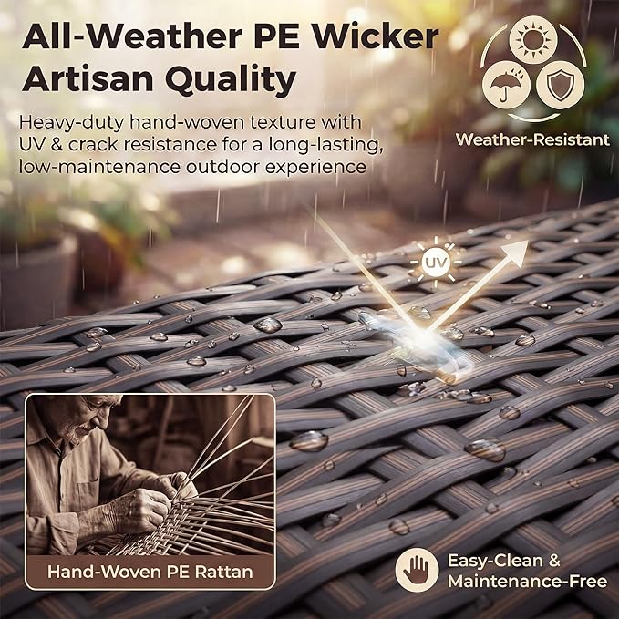 NICESOUL 8 Seater Modern Backyard Furniture Set, 29.3'' High Back Luxury Comfy Brown Wicker Patio Conversation Set with Ottoman, Deep and Wide Sofa Sectional for Exteriors, Dark Brown & Grey
