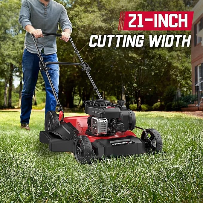 PowerSmart 21" Push Lawn Mower with Briggs&Stratton 125cc Engine, 2-in-1 Mulching and Side Discharge, Easy Assembly & Lightweight, Cordless Push Lawn Mowers for Garden Yard