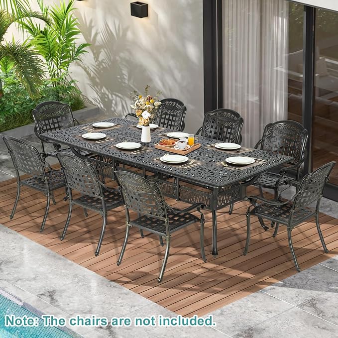 MEETWARM Outdoor 94.5" Rectangle Patio Dining Table, All Weather Cast Aluminum Large Patio Furniture Table Fits for 8-10 Person with 2" Umbrella Hole for Garden Backyard Lawn, Dark Bronze