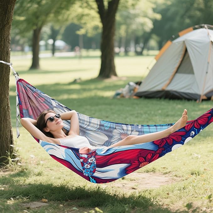 4th of July Independence Day Red and Blue Flowers 330lb Capacity Outdoor Hammocks Swing Hammock for Outside Beach Patio Garden macas mexicanas de Patio para Adulto