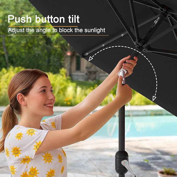 7.5ft Outdoor Umbrella Patio Umbrella with Solar Lights,18 LED Lighted Table Market Outdoor Umbrella, 2-Year-Non-Fading, for Pool, Deck, Garden,Backyard