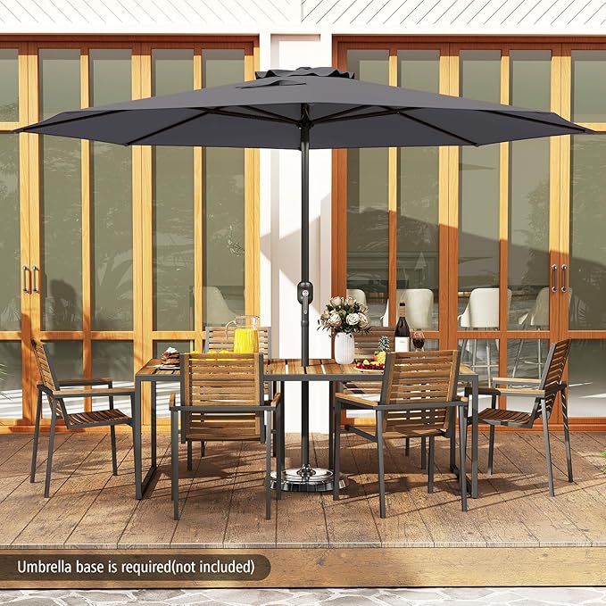 HAPPYGRILL 12 FT Patio Umbrella with Crank Handle, Outdoor Market Umbrella with 8 Sturdy Ribs, Vented Large Table Umbrella, Sun-Protective Canopy for Garden Backyard Deck Pool