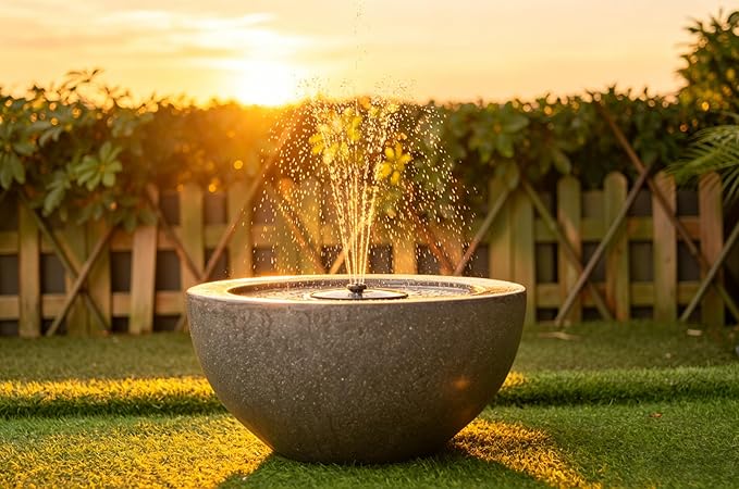 Solar Powered Outdoor Water Fountain, Cordless Garden Bowl Fountain, 14.2 Inch Resin Solar Water Feature for Patio, Backyard Decor
