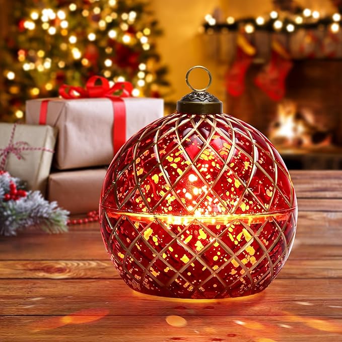 Birthday Glass Flameless LED Candles Wedding Decorative Light Birthday Gift for Her,Battery Operated Flickering Electric LED Ball Candles,Jar Candle for Home Party with Glass Cover Gifts for Wife(Red)