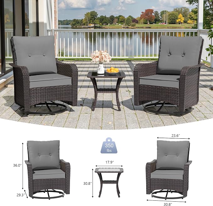 9 PCS Outdoor Patio Furniture Set,Outdoor Sectional Furniture All Weather PE Rattan Wicker Patio Conversation Set,Swivel Rocking Chairs Set,Grey