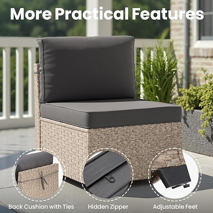 Soohow 7-Piece Patio Furniture Set, Outdoor Sectional All-Weather Wicker Patio Conversation Set for Garden, Porch, Backyard - Grey Cushions