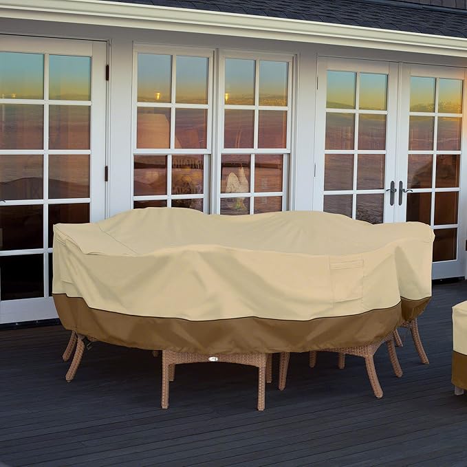 Classic Accessories Veranda Water-Resistant 128 Inch Rectangular/Oval Patio Table & Chair Set Cover, Outdoor Table Cover
