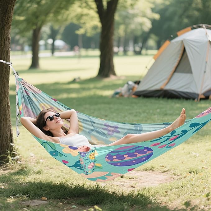 Hammocks for Outside Easter Colorful Eggs Camping Hammock Portable Hammocks with Tree Straps and Carry Bag Camping Accessories for Hiking Beach Outdoor