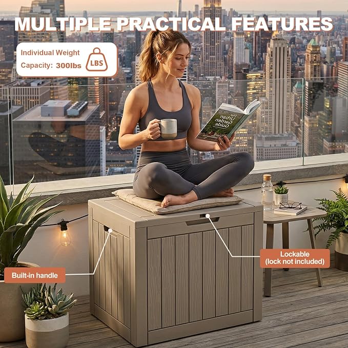 EFU Outdoor Storage Box 38 Gallon Deck Box (Indoor & Outdoor) Lockable UV Resistance Waterproof Resin Storage Bin Storage Box for Outdoor,Patio Storage(Taupe)