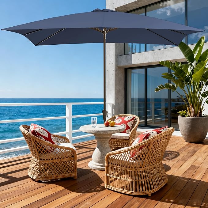 8x10FT Rectangular Patio Umbrella with Crank Lift for Garden,UV Protection Outdoor Umbrella for Deck,Pool and Yard,Navy