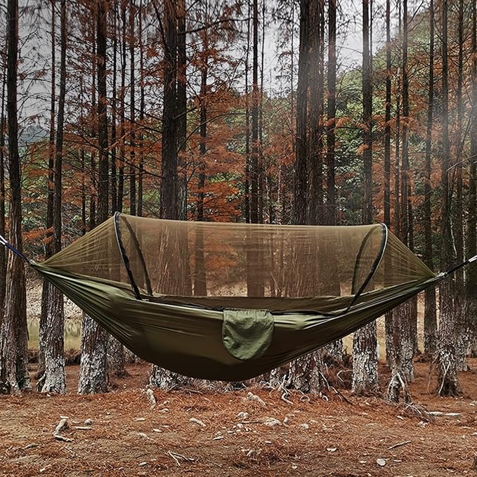 NOBRIM Hammock Portable Hammocks Double-Person with Mosquito Net Automatic Quick-Opening Swing Hammock for Camping Outdoor Indoor Patio