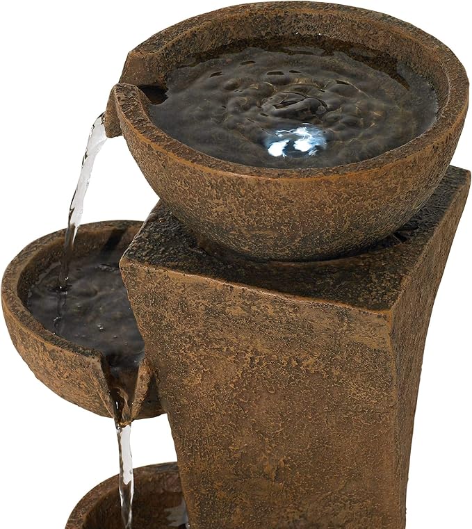 Cascading Bowls 27 1/2" High Large Modern Zen Indoor Outdoor Decor Faux Stone Floor Fountain with Light LED Standing Waterfall Water Feature for Outside Garden Patio Yard Backyard - John Timberland