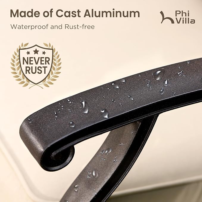 PHI VILLA Outdoor Swivel Bar Stools Set of 2, Cast Aluminum Patio Bar Height Chairs with Seat Cushion, All-Weather Bar Dining Chairs Metal Bistro Chairs